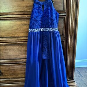 Blue Sleeveless Halter Gown for Prom